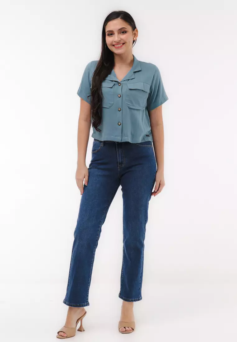 Single Twill Woven Short Sleeves Blouse