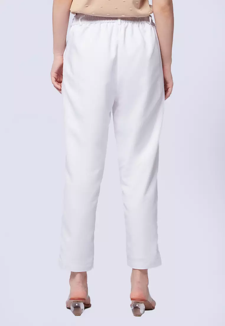 High Waist Ankle Length Pants OFF WHITE