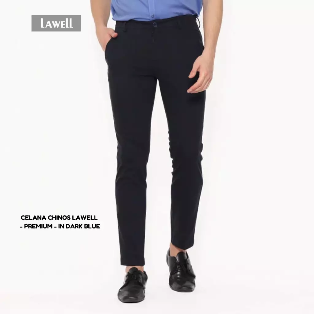 Lawell Celana Chinos Panjang Pria Slim Fit – Celana Casual Formal Warna Biru Tua (Dark Blue) | Nyaman untuk Kerja & Sehari-hari