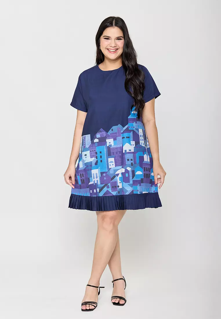 Milly Plus Size Elowen Shift Dress with Pleated Hem Detail