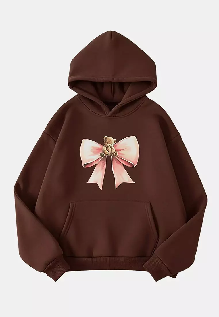 Plus Size Bow Teddy Bear Hoodie