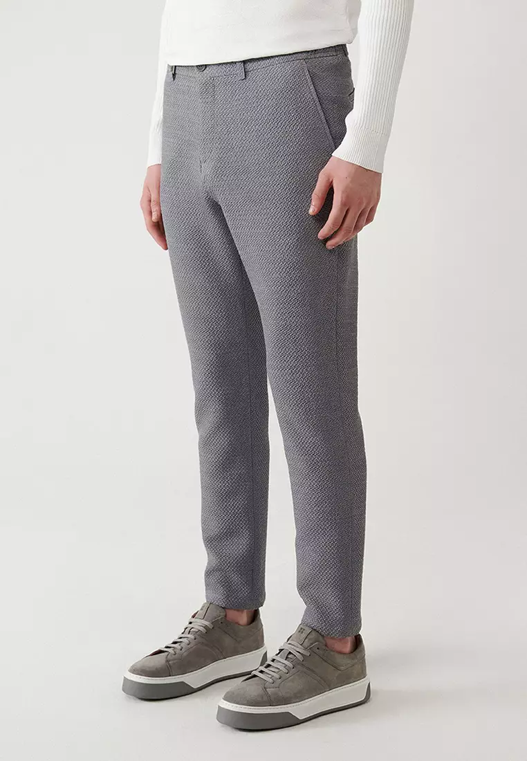 Men's Gray 360 Degree Flexible Side Waist Elastic Suit Trousers A32Y3223