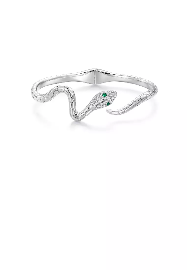 Glamorous Snake Bracelet, Diamond CZ Snake Cuff Bracelet Silver