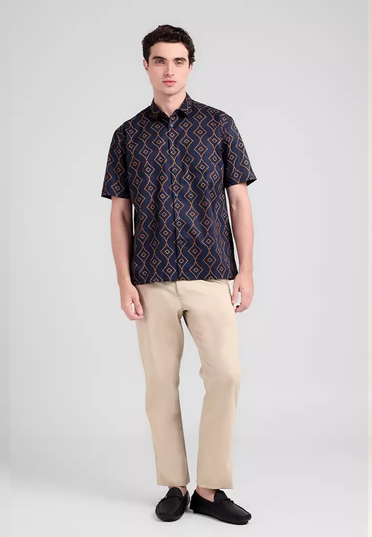 MANZONE - Kemeja Lengan Pendek Pria Parker Comfort Fit - Navy