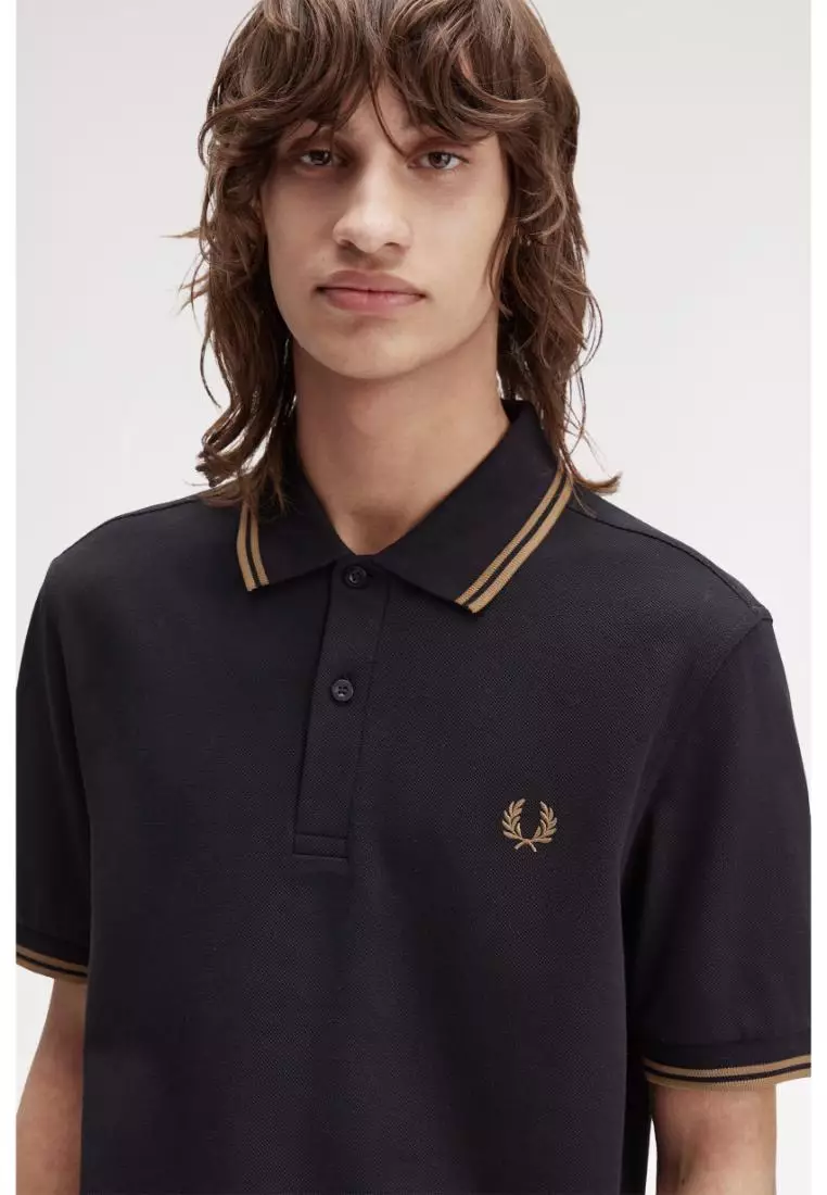 Fred Perry M3600 Twin Tipped Fred Perry Shirt (Black / Shaded Stone / Shaded Stone)
