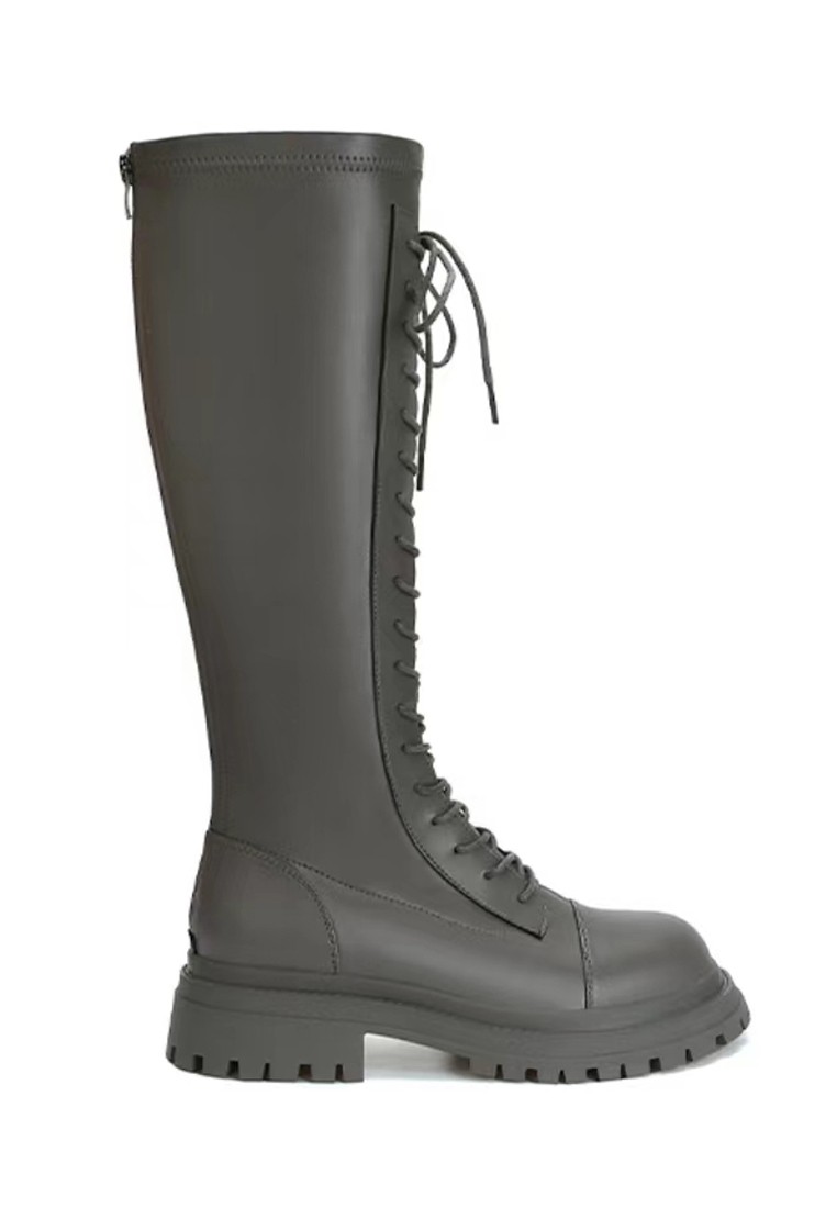 Lace Up Synthetic Leather Riding Boots QZ393-11