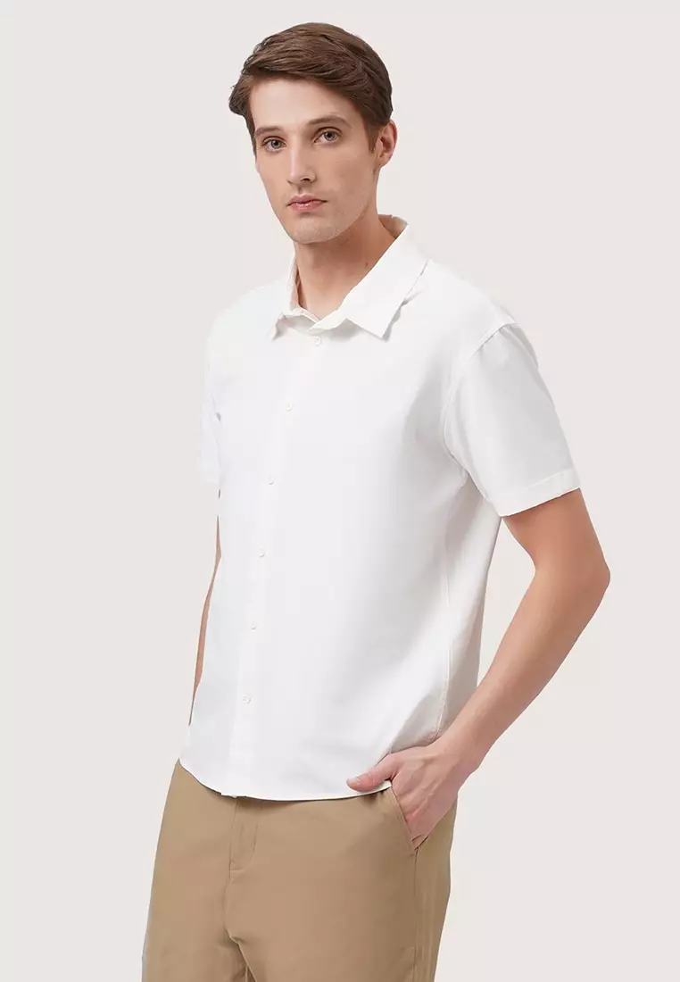 Regular Fit Short Sleeve Shirt In Stretch Woven Fabric