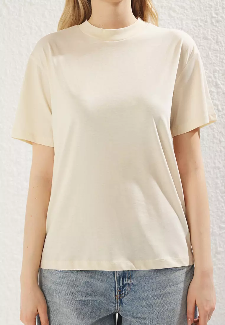 Oil Green-Light Stone 2 Pack Basic Stand Collar Knitted T-Shirt