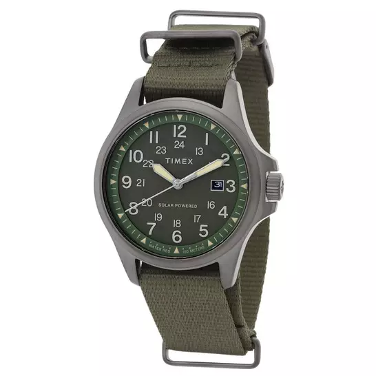 Jam Tangan Pria Timex Expedition Field Post Solar Post Solar Green Dial Green Fabric Strap TW2V03700X5 Original