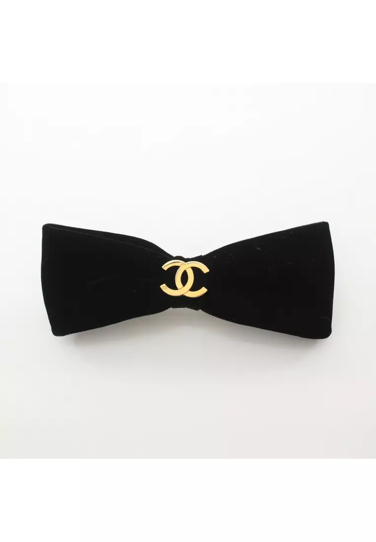 Chanel Preloved Chanel coco mark barretta Hair Clip Velor GP black