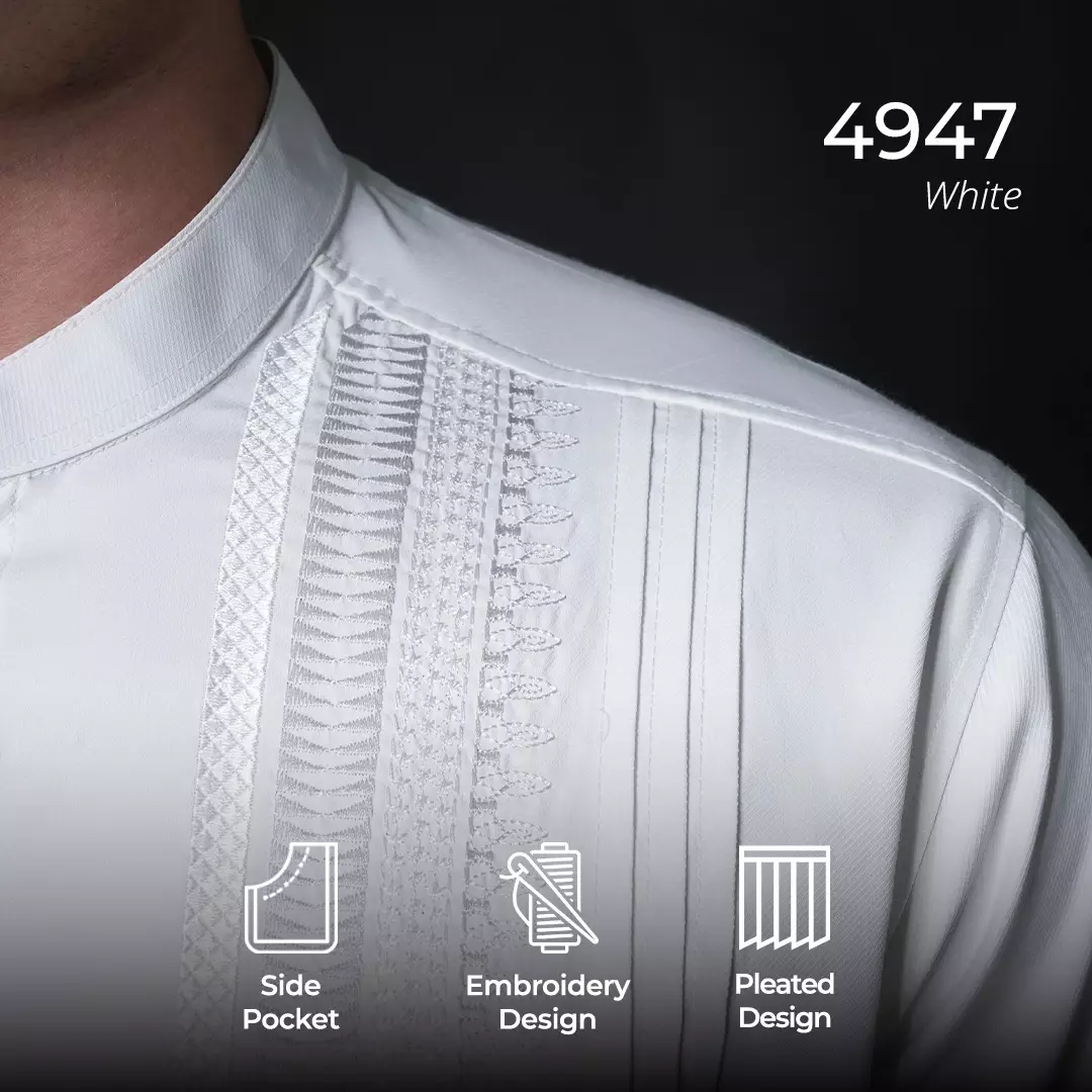 Casella Baju Koko Pria Lengan Pendek Bordir Pleats Design 4947 White