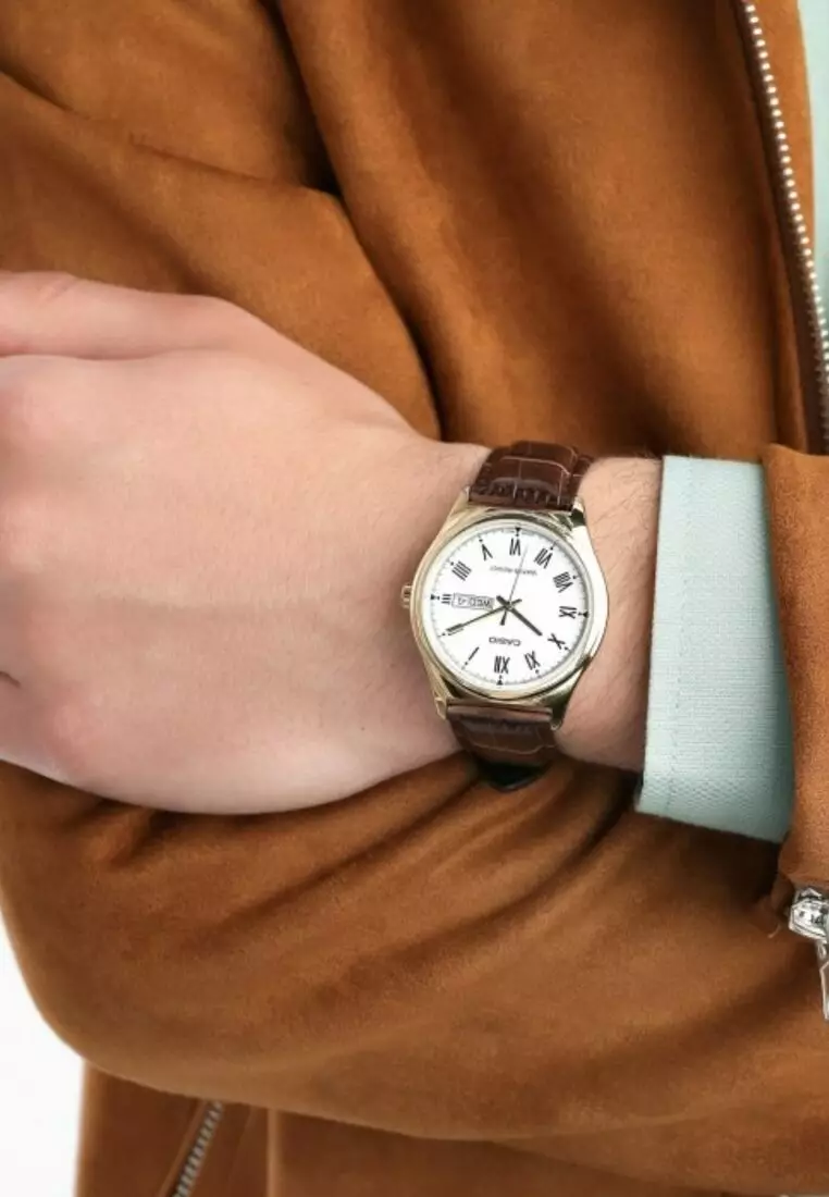 Couple Analog Watch MTP/LTP-V006GL-7B Brown Leather Strap