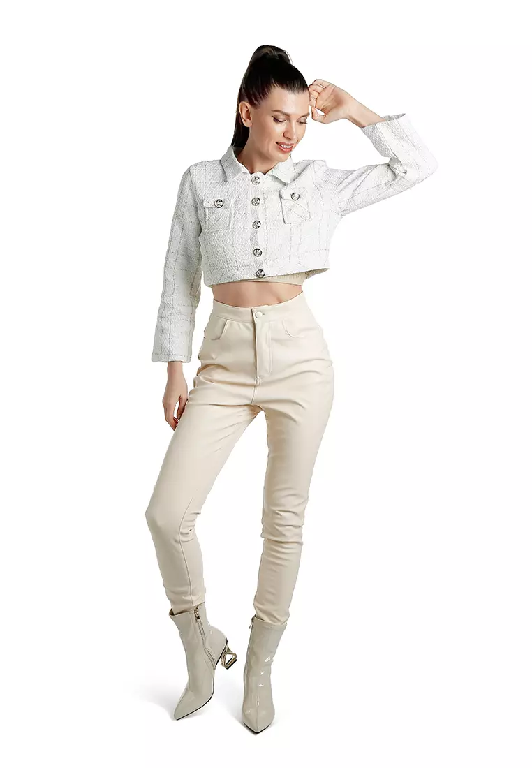 Woven Button-Down Flap Pocket Jacket in Off White