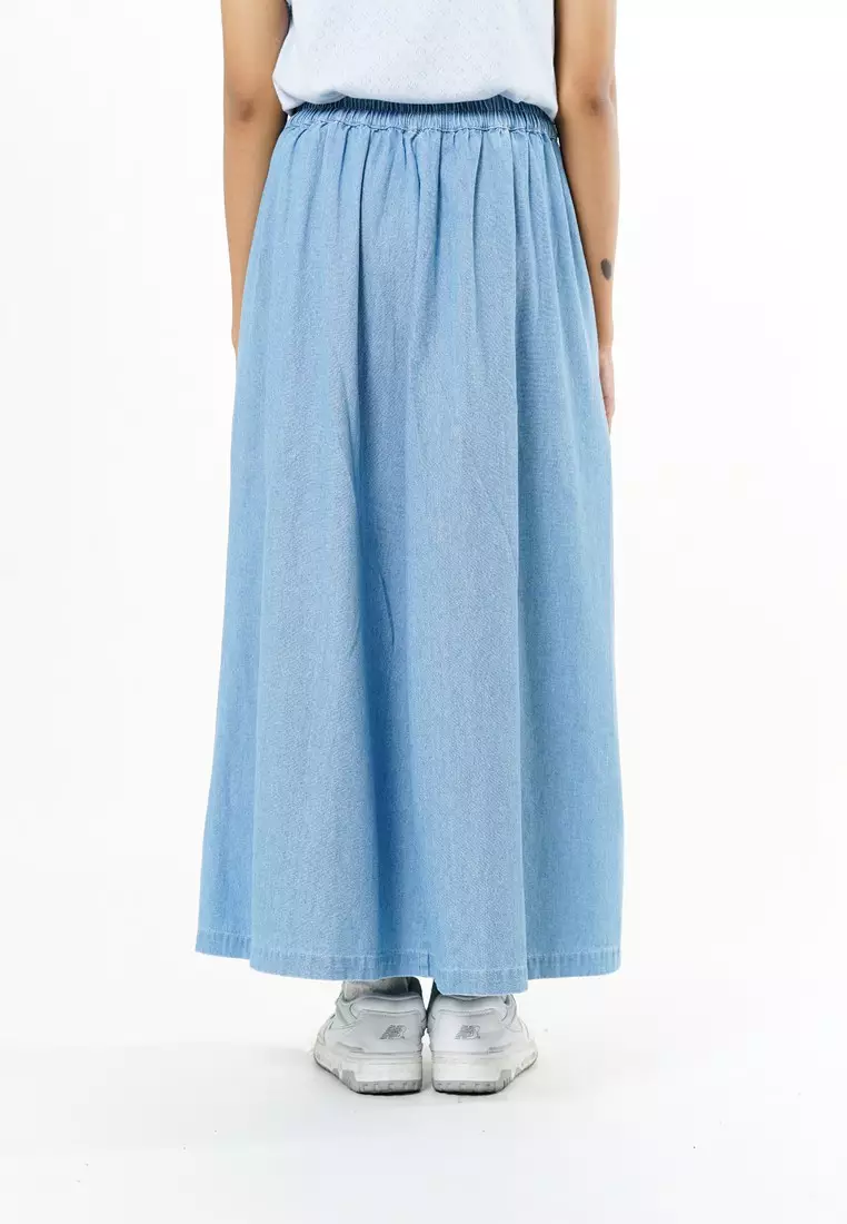 Greenlight Women's Midi Pleated A Line Skirt Cotton Denim Kay HP-C030126