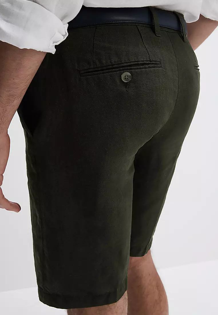 Regular Fit Cotton Linen Blend Chino Shorts