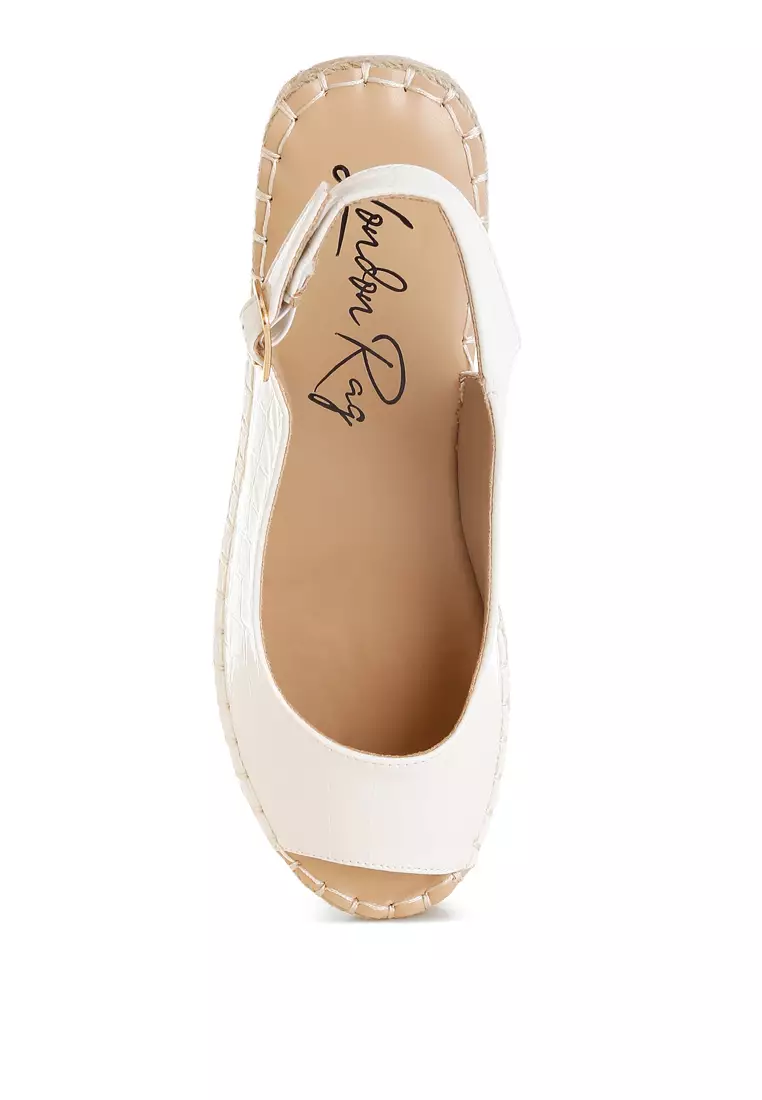 白色 Croco 露趾坡跟鞋