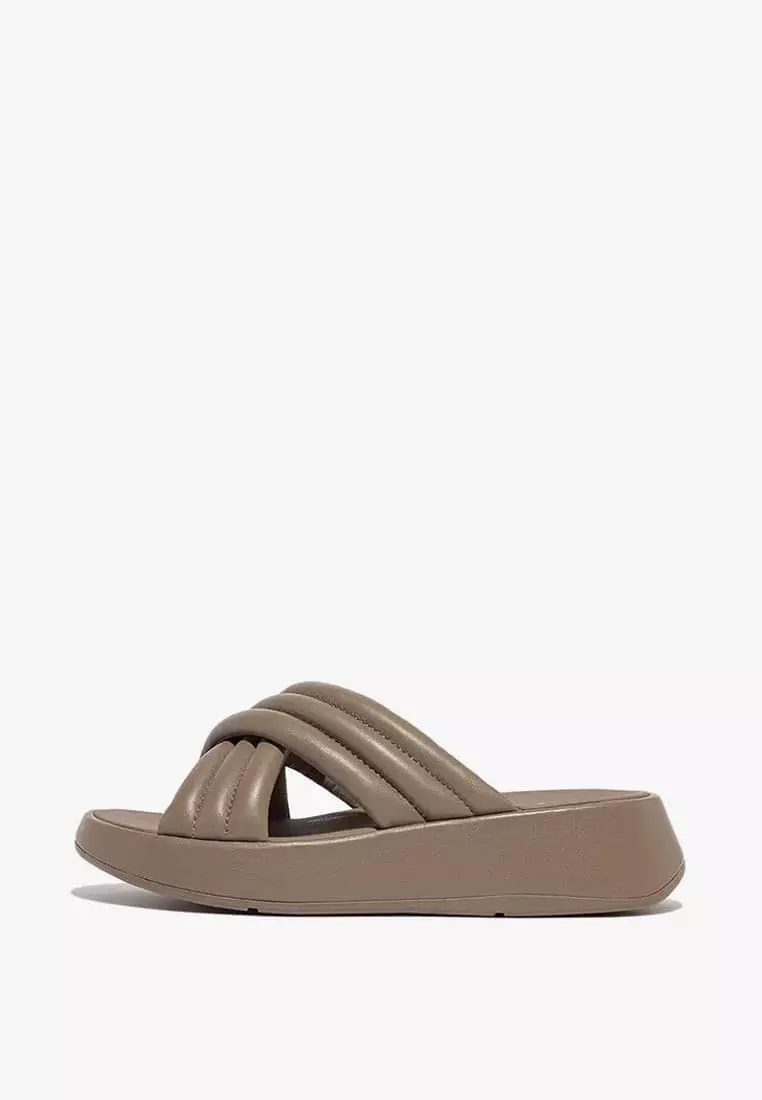 Discount on Fitflop  shoes - SKU: Fitflop F-Mode Padded Leather Flatform Cross Slides Gj5-A76- Minky Grey