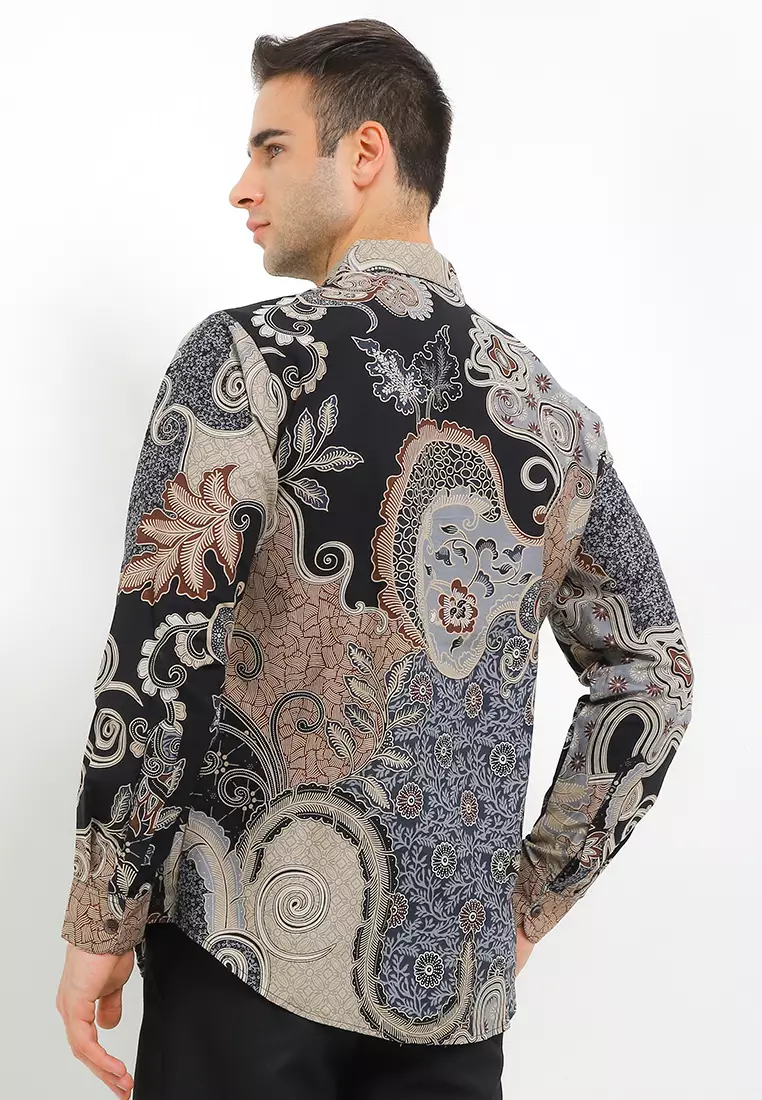 Kemeja Slimfit Pria Lengan Panjang Katun Batik Gilgani Black