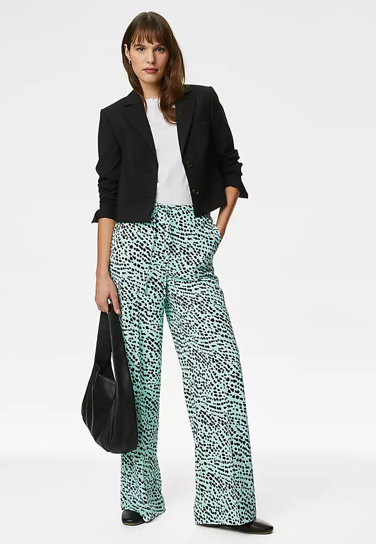 Printed Drawstring Wide Leg Trousers