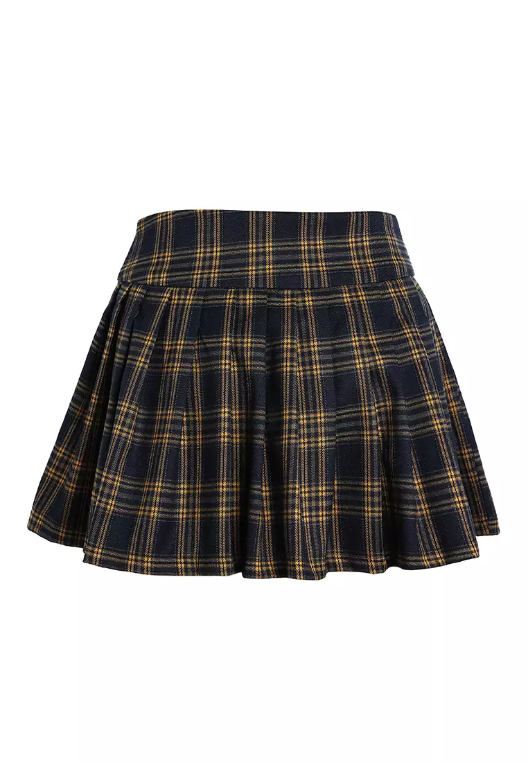 Plaid Pleated Tennis Skirt In Navy