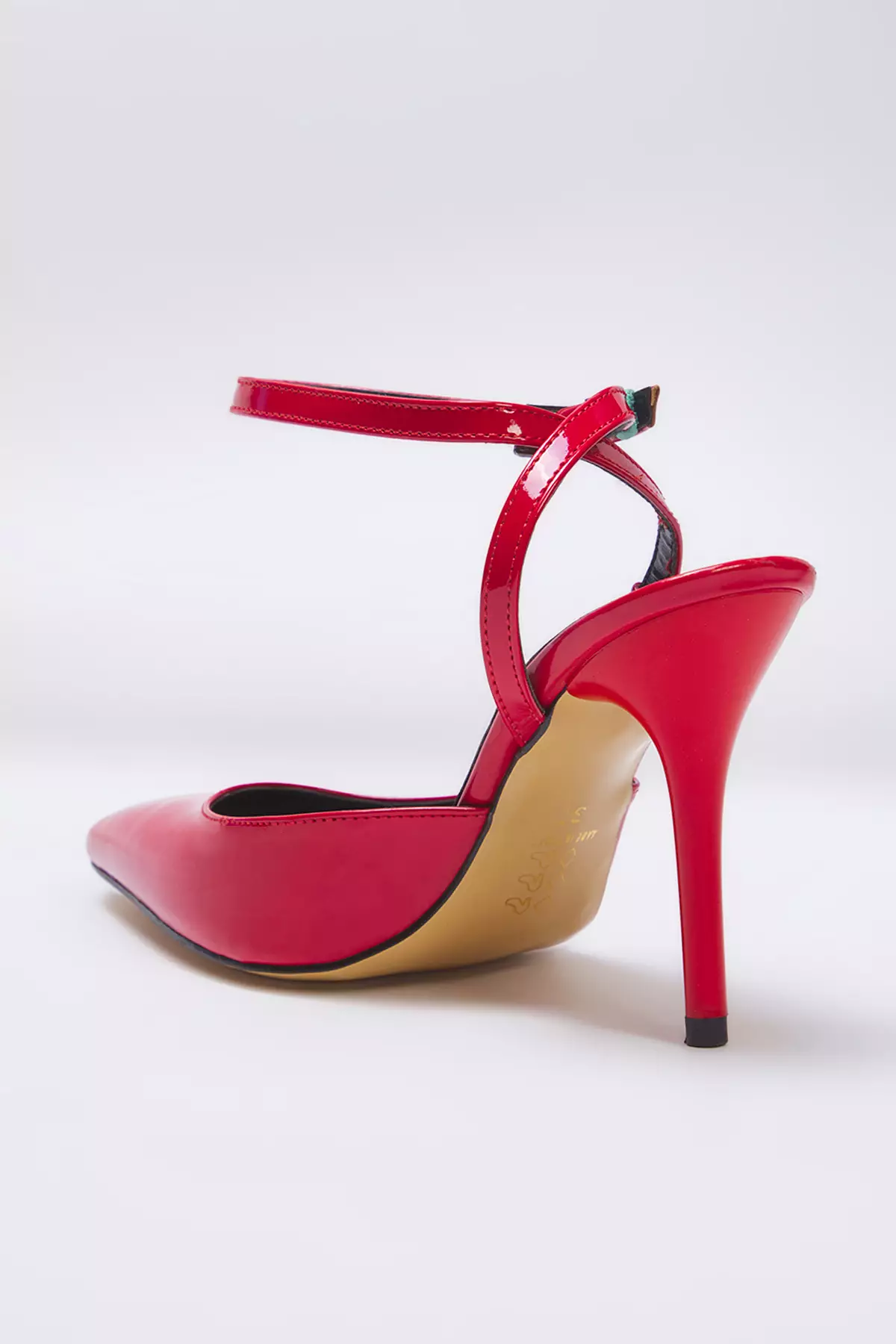 Red Patent Leather Ankle Strap Pointed Toe Women Classic Thin Heels Shoes Takss25To00081