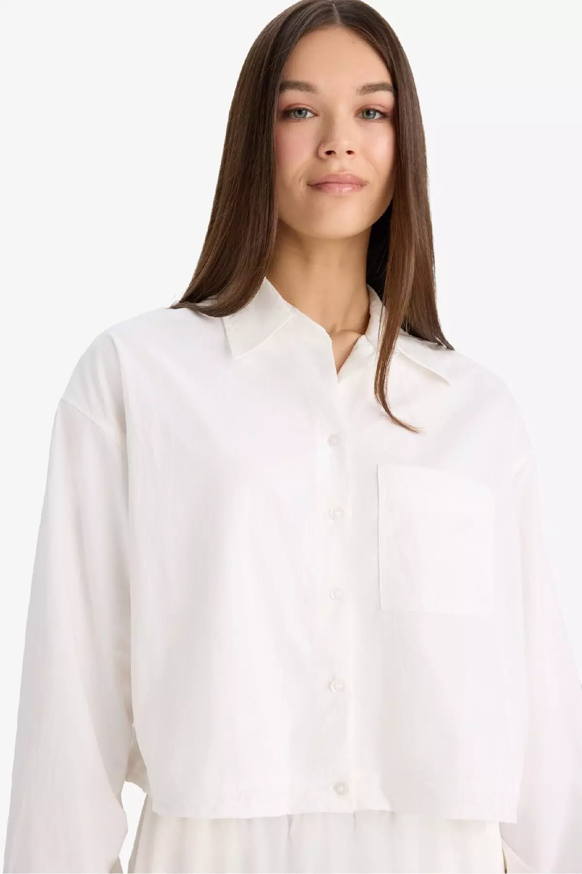 Oversize Wide Fit Basic Plain Parachute Long Sleeve White Shirt E6693Ax25Sp