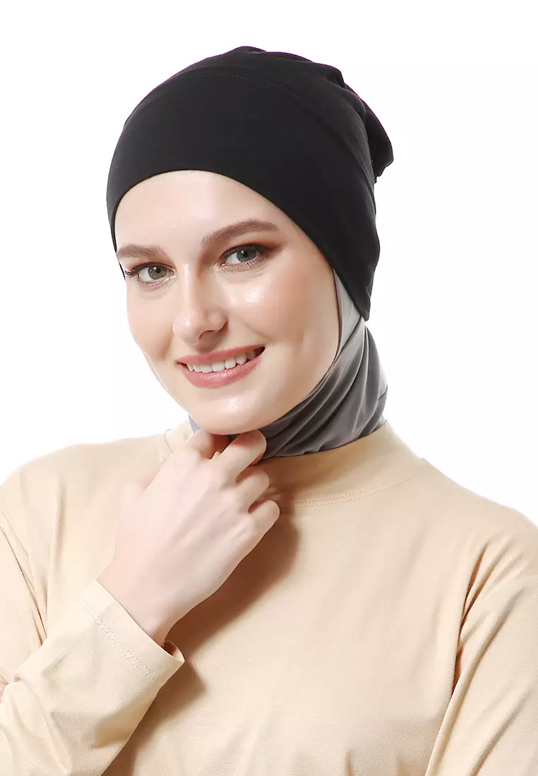 Inner Hijab Muslimah Wanita Motif Polos Relaxed Fit - Black