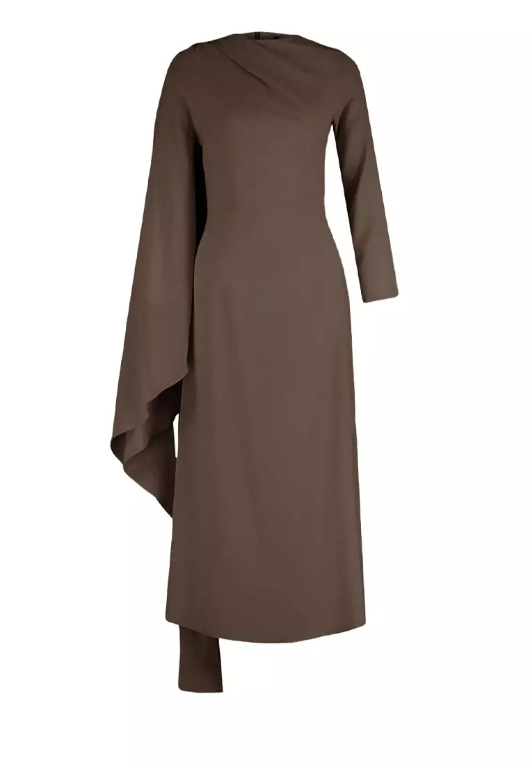 Mink Shawl Detailed Lined Evening Dress TCTSS24DB00036