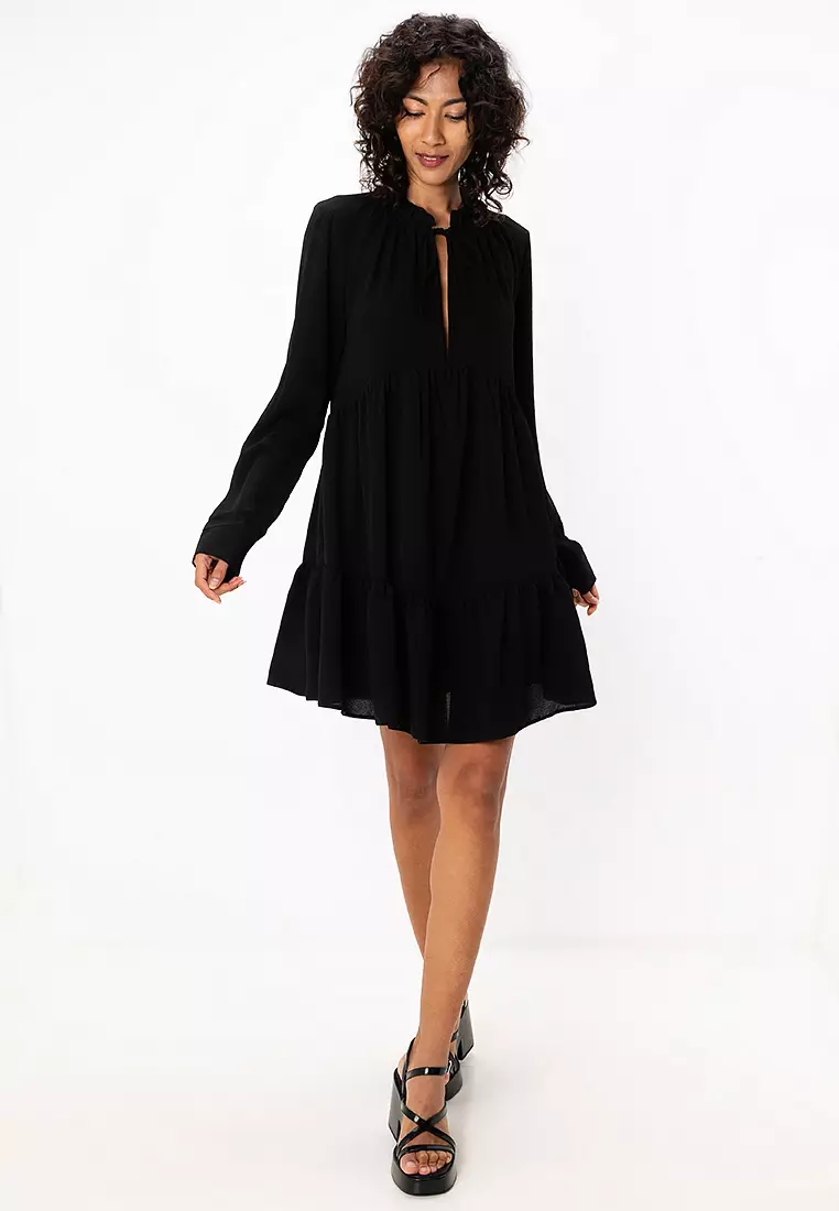 Pie Crust Neckline Tiered Smock Mini Dress