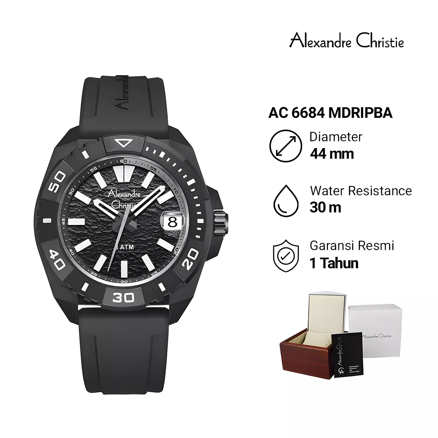 Jam Tangan Analog Pria - IP Black - Rubber Strap - 6684 MDRIPBA