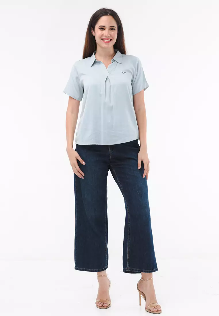 Plain Single Bold Twill Short Sleeve Blouse