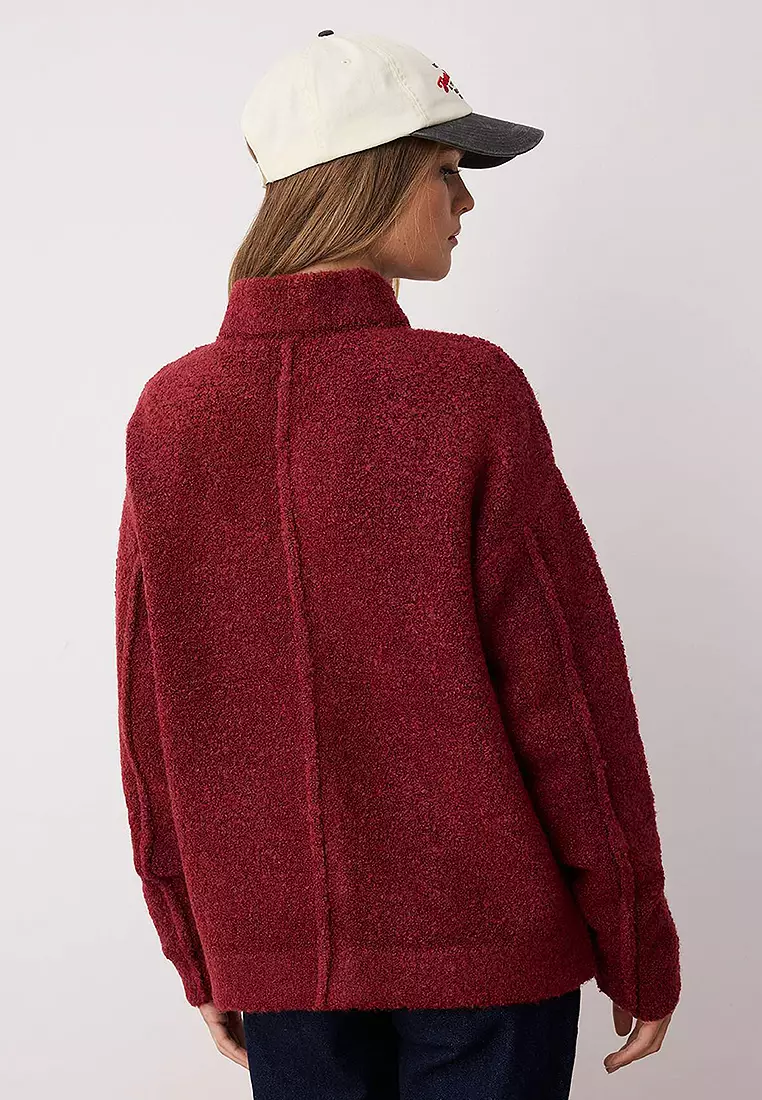 Boucle/Textured Yarn Wide Pattern Coat-Look Knitwear Cardigan