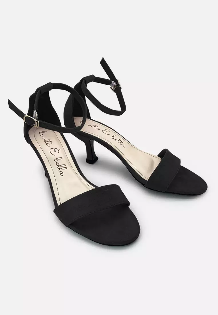 Blanche Sandal Ankle Strap Kitten Heels Suede Velvet