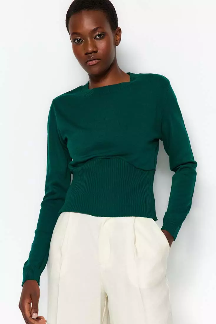 Buy Trendyol Emerald Green Corset Look Knitwear Sweater Online