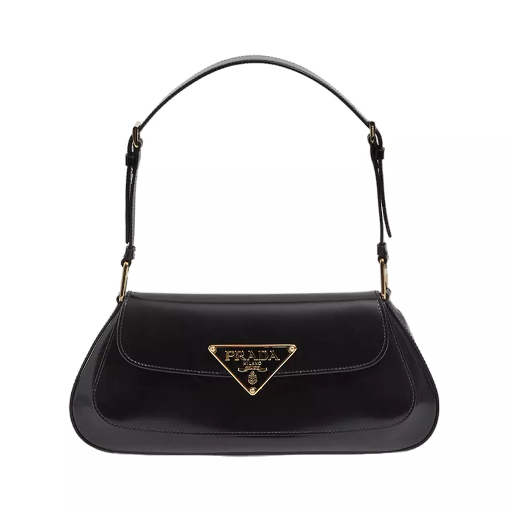 Prada Brushed Leather Shoulder Bag Black