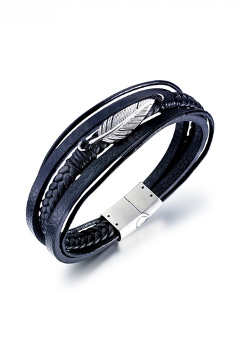 HAPPY FRIDAYS silver Feather Magnetic Buckle Leather Bracelet GGXP-1333 61CE2AC7A9C54AGS_1