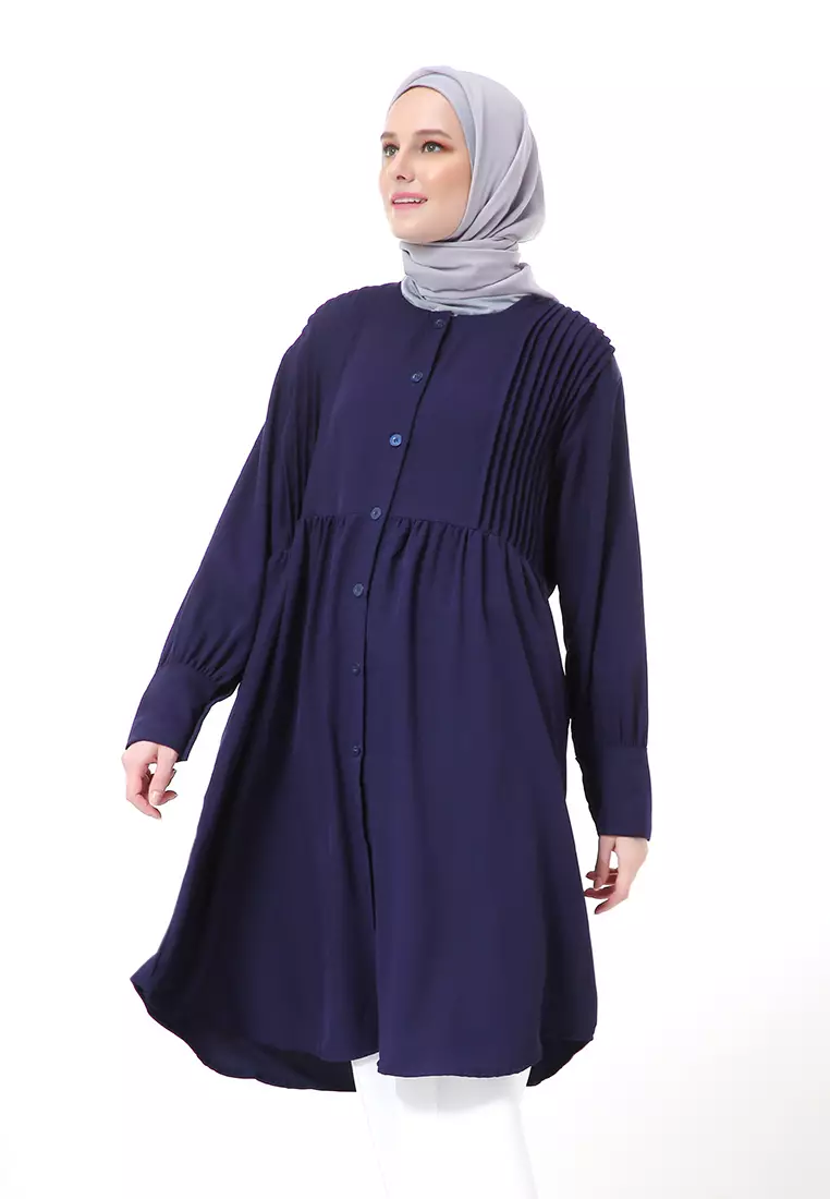Xaula Tunik Polos Muslimah Atasan Wanita Lengan Panjang Premium High Quality - Navy