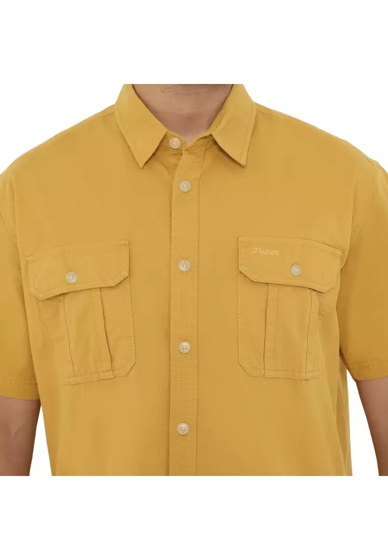 POLICE Kemeja Polos Cotton Kantong Dua Regular Fit Pria