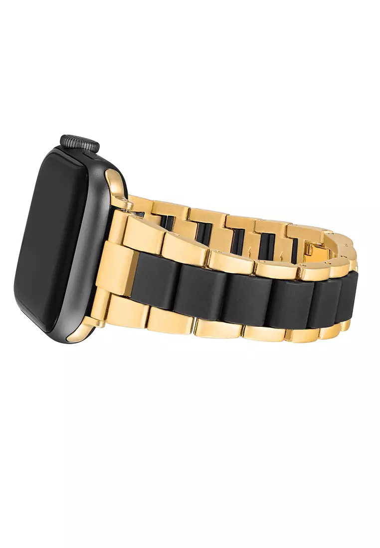38/40/41mm Wearable Band For Apple Watch In Gold Tone With Black Ocean Plastic Links With Gold Tone Hardware