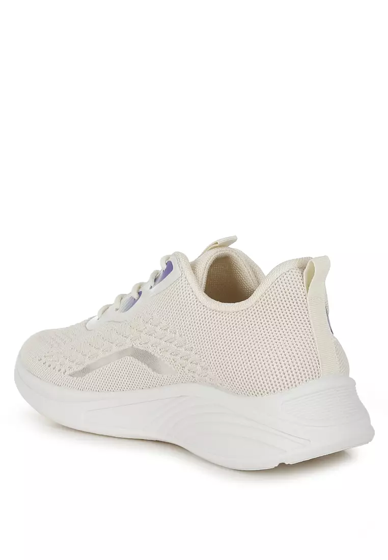 Contrasting Detail Lace-Up Sneakers in Beige