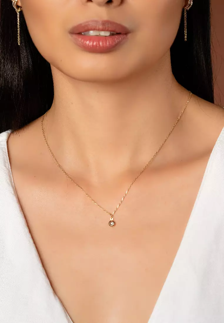 Birthstone Sphere Necklace Aquamarine (March) 14k Gold