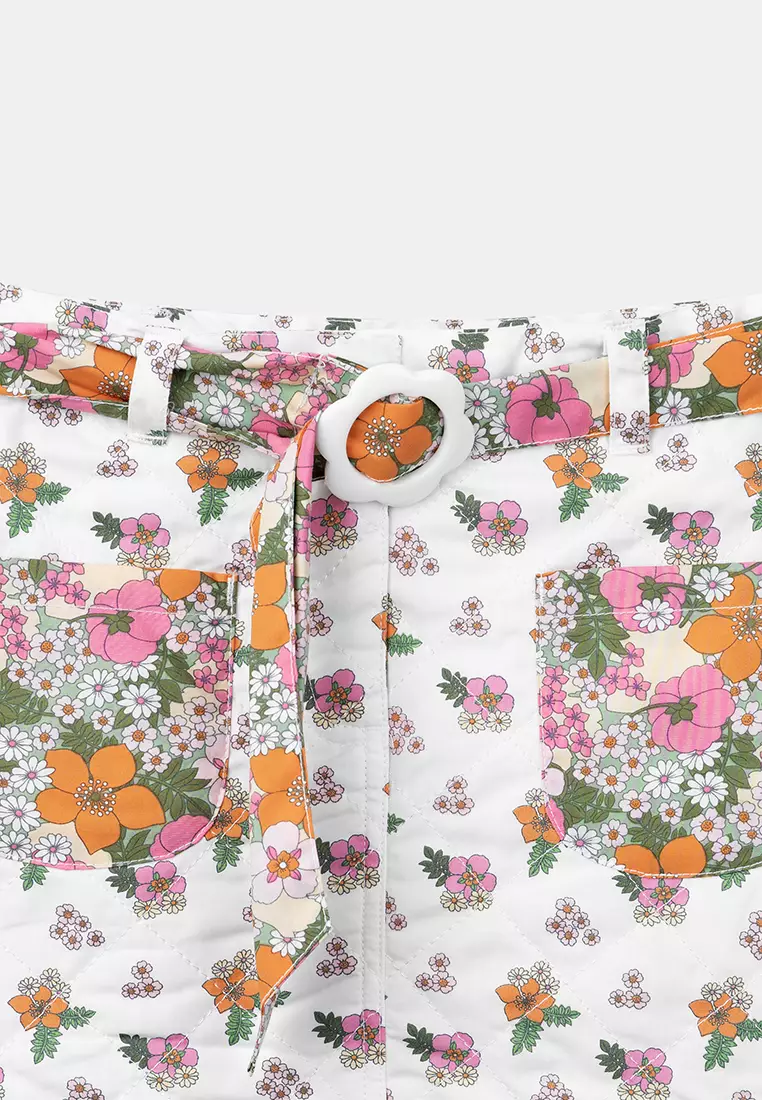 Quilted Skirt with Floral Print