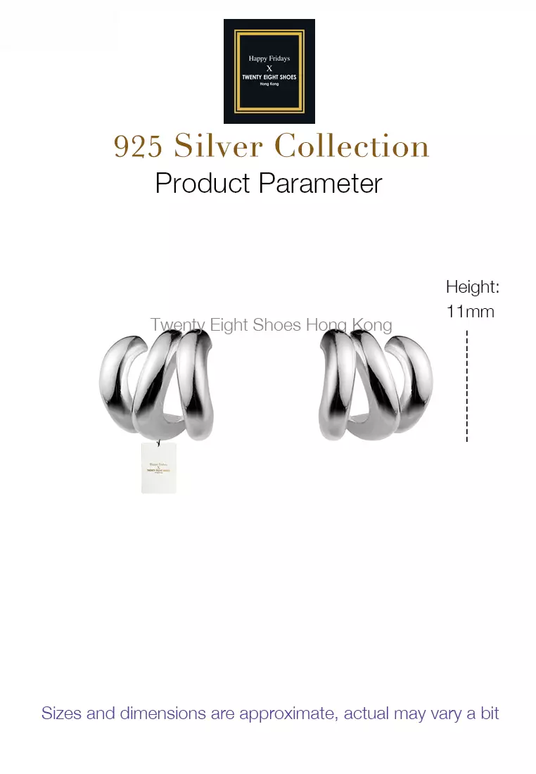 925 Silver Triple Layer Arc Earrings JW AR-M02427