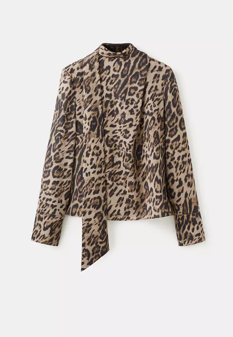 Animal-Print Blouse With Scarf