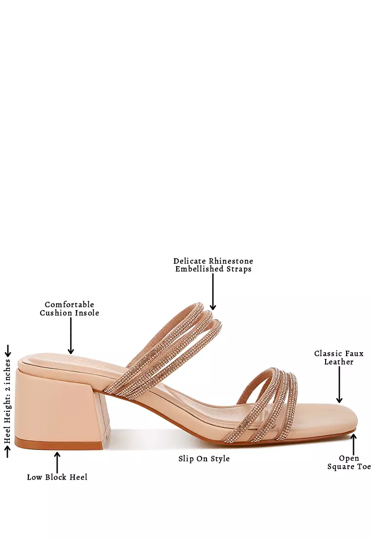 Sandal Slip-On Berhias Berlian Imitasi dalam Warna Nude
