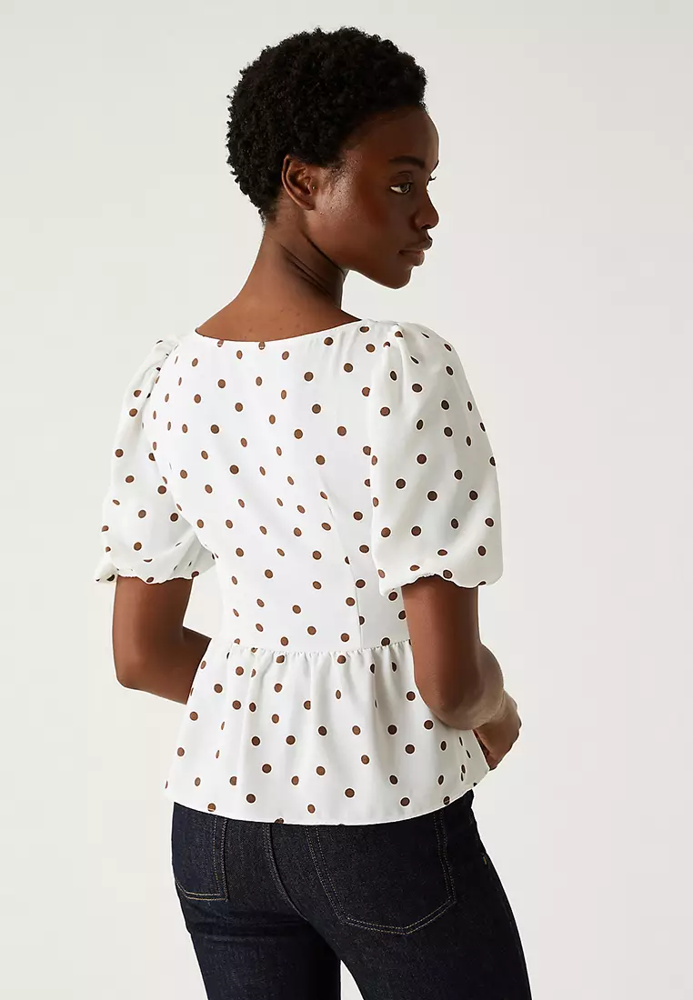 Polka Dot Waisted Blouse