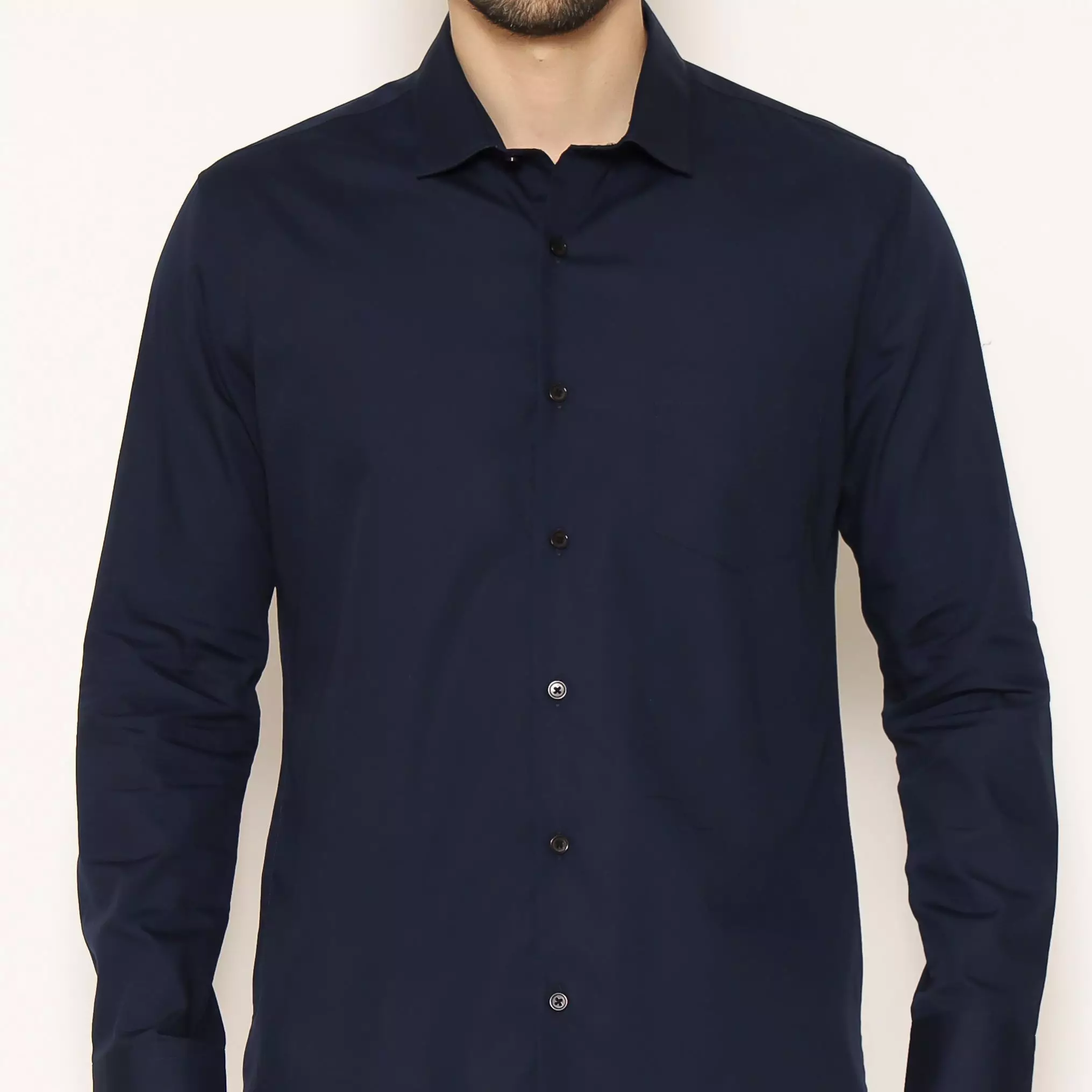 MAGINOT Kemeja Pria Basic Polos Lengan Panjang NAVY