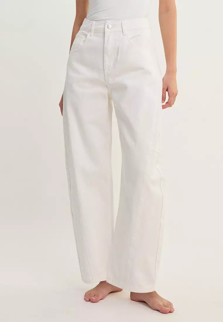 High Waist Wide Leg Denim Pants - White