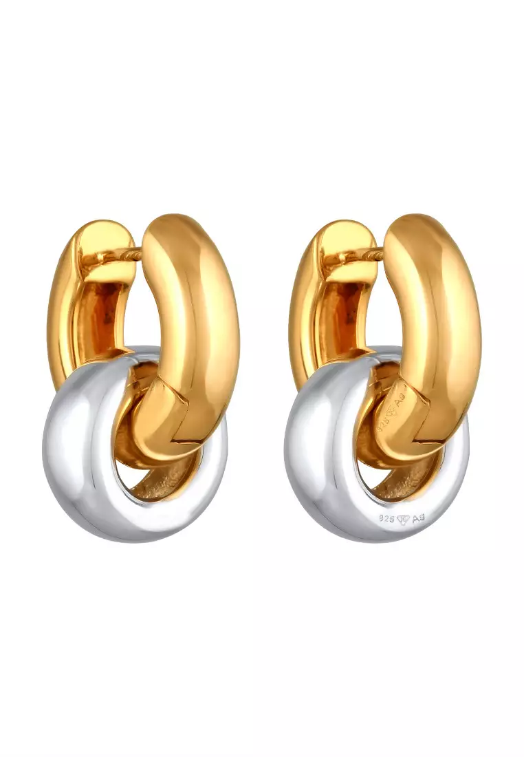 Anting Perhiasan Perak 925 Wanita Creoles Hanger Chunky Bi Color