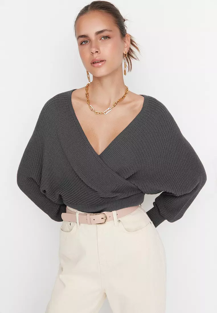 Anthracite Double Breasted Knitted Sweater TWOAW21KZ1277
